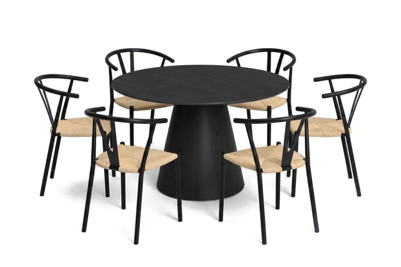 Siena Matgrupp runt 130 cm Svart med 6 Elysia Matstolar - Svart - Products - Möbler - Bord & matgrupp - Matgrupp