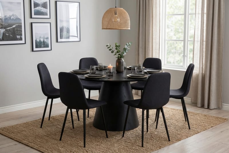 Siena Matgrupp runt 130 cm Svart med 6 Nibe Matstolar - Svart - Products - Möbler - Bord & matgrupp - Matgrupp
