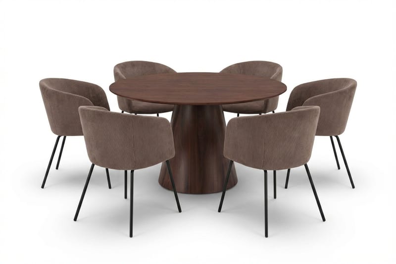 Siena Matgrupp runt 130 cm Valnöt med 6 Berit Matstolar - Valnöt - Products - Möbler - Bord & matgrupp - Matgrupp