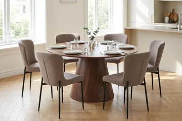 Siena Matgrupp runt 130 cm Valnöt med 6 Elsie Matstolar - Valnöt/Grå - Products - Möbler - Bord & matgrupp - Matgrupp