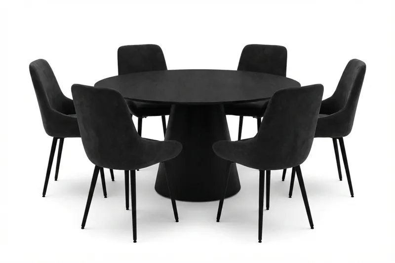 Siena Matgrupp runt 150 cm Svart med 6 Alsarp Matstolar - Svart - Products - Möbler - Bord & matgrupp - Matgrupp