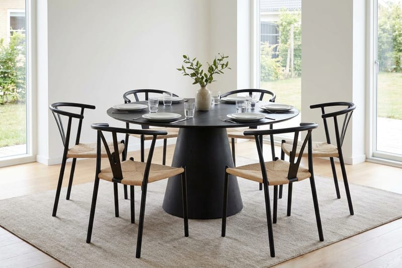 Siena Matgrupp runt 150 cm Svart med 6 Elysia Matstolar - Svartlaserad ek - Products - Möbler - Bord & matgrupp - Matgrupp