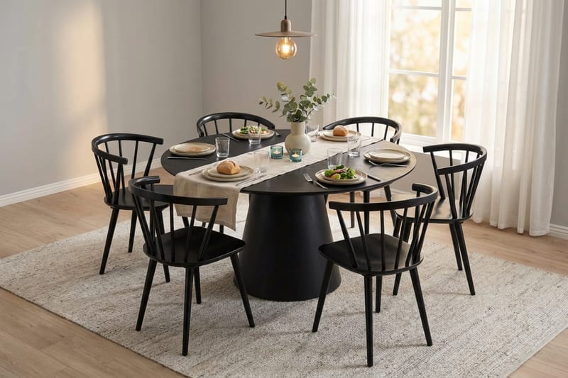 Siena Matgrupp runt 150 cm Svart med 6 Tyrö Matstolar - Svart - Products - Möbler - Bord & matgrupp - Matgrupp