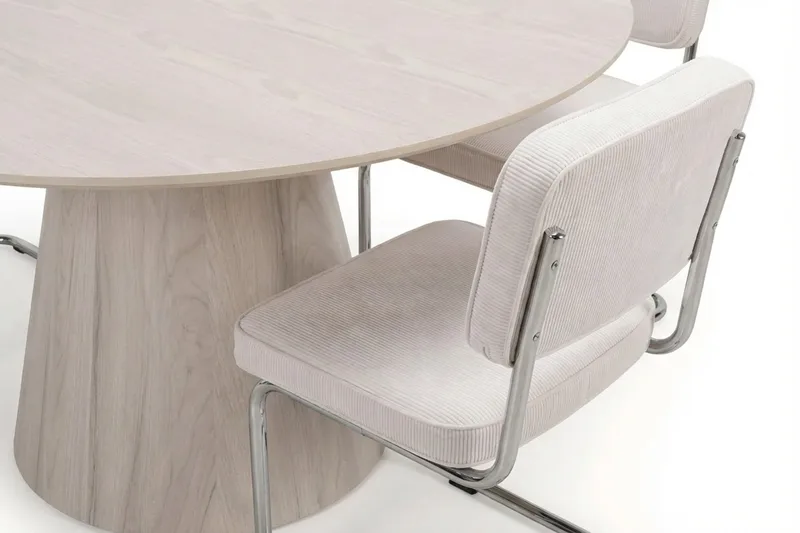 Siena Matgrupp runt 150 cm Vitlaserad med 6 Milva Matstolar - Vitlaserad/Beige/krom - Products - Möbler - Bord & matgrupp - Matgrupp