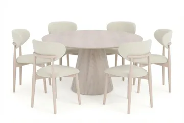 Siena Matgrupp runt 150 cm Vitlaserad med 6 Molly Matstolar, Vitlaserad