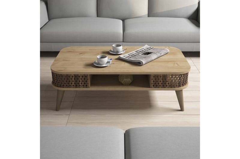 Hovdane Soffbord 105 cm med Förvaring Hylla Runda Hörn - Ljusbrun - Products - Möbler - Bord & matgrupp - Soffbord - Soffbord med förvaring