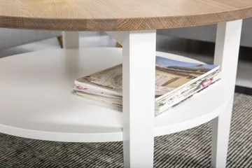 Mantorp Soffbord 80 cm Runt med Förvaring Hylla - Massiv Ek/Vit - Products - Möbler - Bord & matgrupp - Soffbord - Soffbord med förvaring