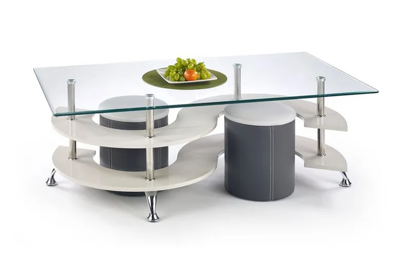 Nina Soffbord med Pallar 130 cm med Förvaring Hylla - Glas/Grå/Vit - Products - Möbler - Bord & matgrupp - Soffbord - Soffbord med förvaring