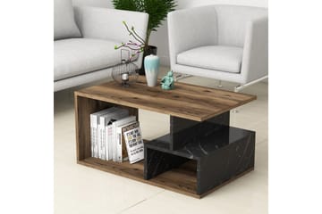 Soffbord Garavelo Soffbord 90 cm med Förvaring Hyllor Marmormönster Svart,Trä/Natur,Mörkbrun - Products - Möbler - Bord & matgrupp - Soffbord - Soffbord med förvaring