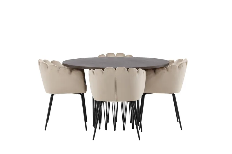 Stone Matgrupp 120 cm Rund med 4 Limhamn stolar, Beige