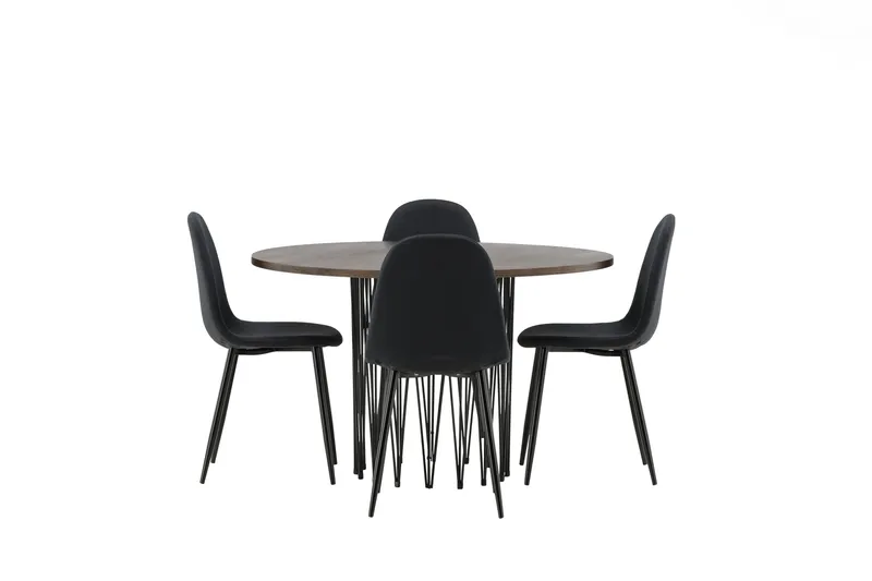 Stone Matgrupp 120 cm Rund med 4 Polar stolar, Svart