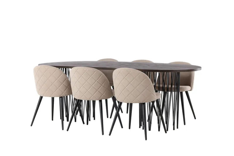 Stone Matgrupp 220 cm Rektangulär med 6 Velvet stolar - Beige - Products - Möbler - Bord & matgrupp - Matgrupp