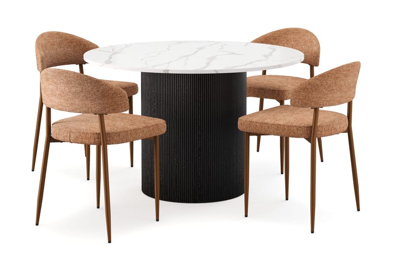 Uppveda Matbord 120 cm Rund med 4 st Jairam Matstolar, Svart/Vit