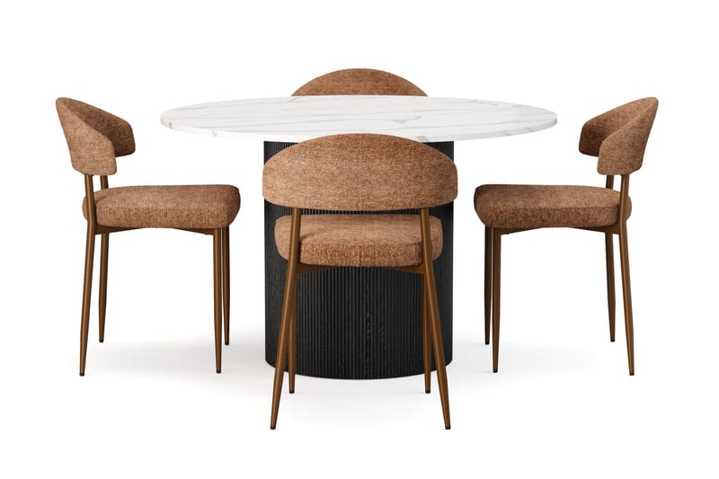 Uppveda Matbord 120 cm Rund med 4 st Jairam Matstolar - Svart/Vit - Products - Möbler - Bord & matgrupp - Matgrupp