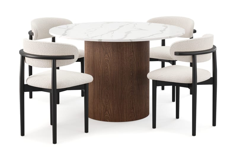 Uppveda Matbord 120 cm Rund med 4 st Jaiveer Matstolar, Brun