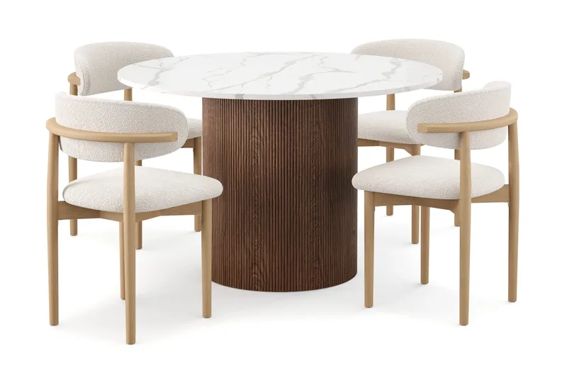 Uppveda Matbord 120 cm Rund med 4 st Jaiveer Matstolar, Brun