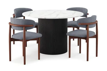 Uppveda Matbord 120 cm Rund med 4 st Jaiveer Matstolar - Svart/Vit - Products - Möbler - Bord & matgrupp - Matgrupp