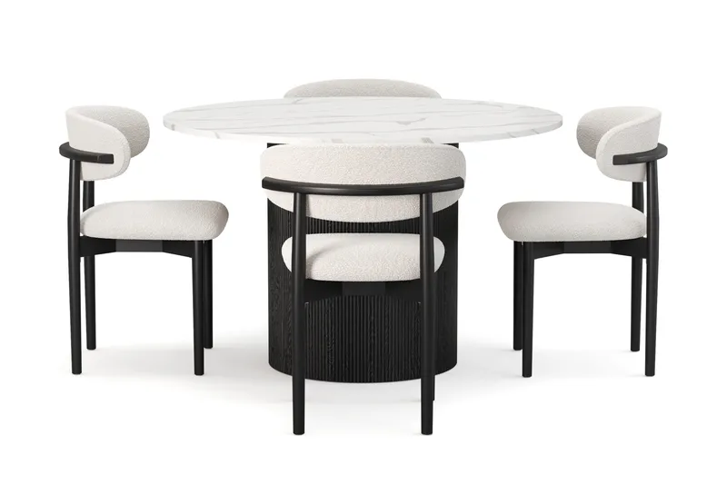 Uppveda Matbord 120 cm Rund med 4 st Jaiveer Matstolar - Svart/Vit - Products - Möbler - Bord & matgrupp - Matgrupp