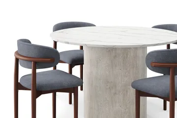 Uppveda Matbord 120 cm Rund med 4 st Jaiveer Matstolar - Vit - Products - Möbler - Bord & matgrupp - Matgrupp