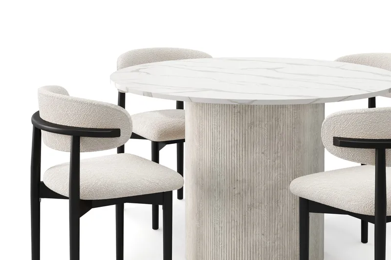 Uppveda Matbord 120 cm Rund med 4 st Jaiveer Matstolar - Vit - Products - Möbler - Bord & matgrupp - Matgrupp