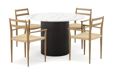 Uppveda Matbord 120 cm Rund med 4 st Jamna Karmstolar - Svart/Vit - Products - Möbler - Bord & matgrupp - Matgrupp