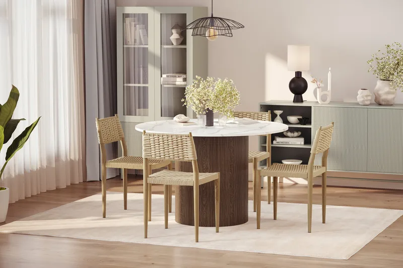 Uppveda Matbord 120 cm Rund med 4 st Jamna Matstolar - Brun - Products - Möbler - Bord & matgrupp - Matgrupp