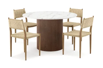 Uppveda Matbord 120 cm Rund med 4 st Jamna Matstolar - Brun - Products - Möbler - Bord & matgrupp - Matgrupp