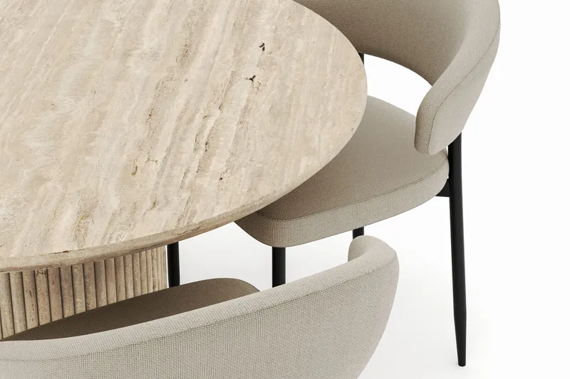 Uppveda Matbord Runt 120 cm med 4 Sawako Stolar - Beige - Products - Möbler - Bord & matgrupp - Matgrupp