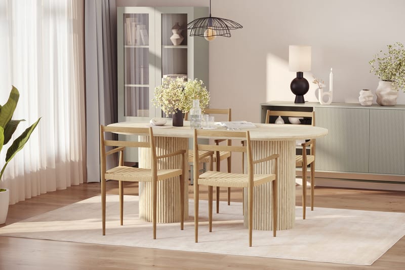 Uppveda Matbord Travetin utseende med 4 st Jamna Karmstolar - Beige - Products - Möbler - Bord & matgrupp - Matgrupp