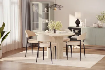 Uppveda Runt Matbord 120cm Travetin utseende med 4 st Jairam Matstolar - Beige - Products - Möbler - Bord & matgrupp - Matgrupp