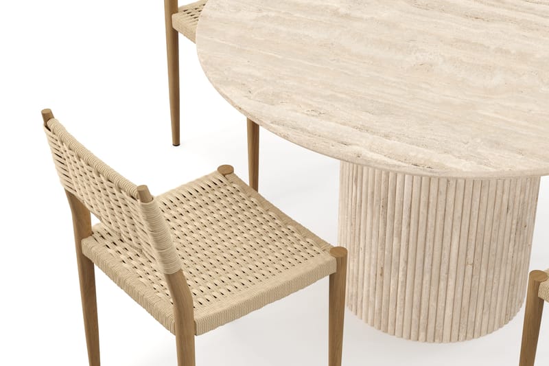 Uppveda Runt Matbord 120cm Travetin utseende med 4 st Jamna Matstolar - Beige - Products - Möbler - Bord & matgrupp - Matgrupp