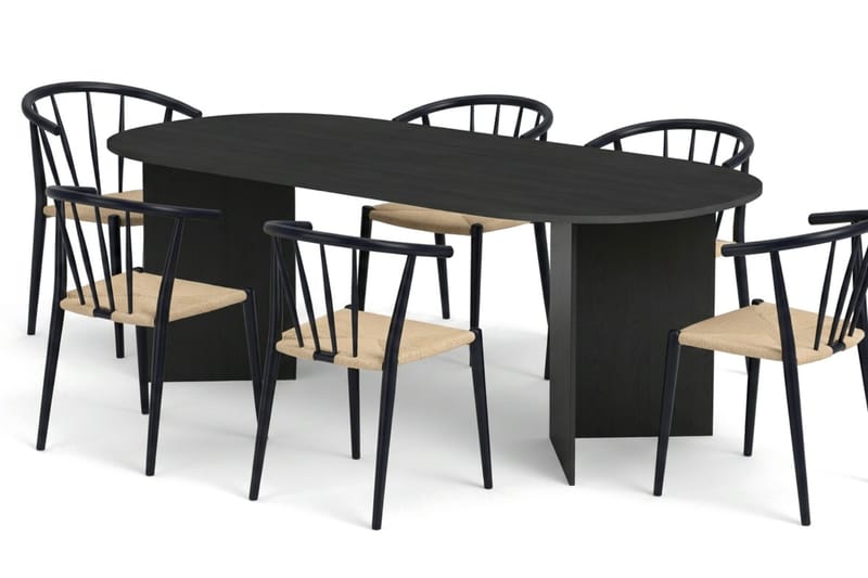 Vera Matgrupp rektangulärt 220 cm Svart med 6 Winston Matstolar - Svart - Products - Möbler - Bord & matgrupp - Matgrupp