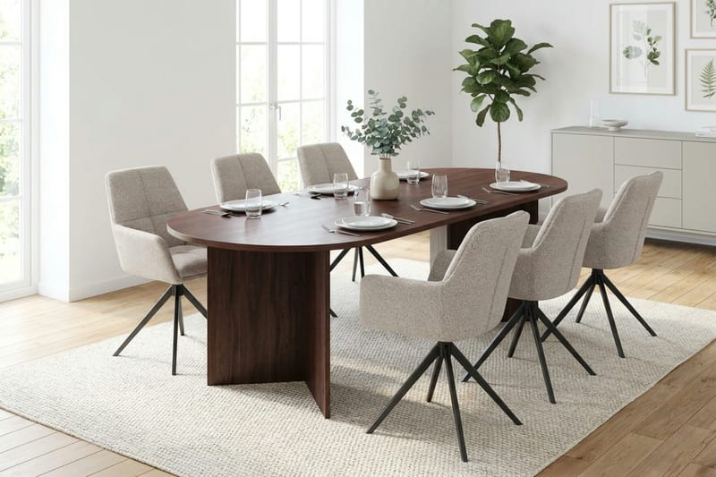 Vera Matgrupp rektangulärt 220 cm Valnöt med 6 Torsby Matstolar - Valnöt - Products - Möbler - Bord & matgrupp - Matgrupp