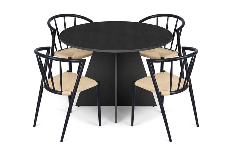Vera Matgrupp runt 110 cm Svart med 4 Winston Matstolar - Svart - Products - Möbler - Bord & matgrupp - Matgrupp