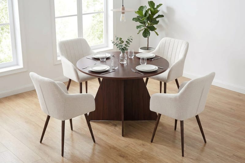 Vera Matgrupp runt 110 cm Valnöt med 4 Filippa Matstolar - Valnöt - Products - Möbler - Bord & matgrupp - Matgrupp
