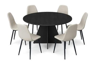 Vera Matgrupp runt 130 cm Svart med 6 Nibe Matstolar - Svart - Products - Möbler - Bord & matgrupp - Matgrupp