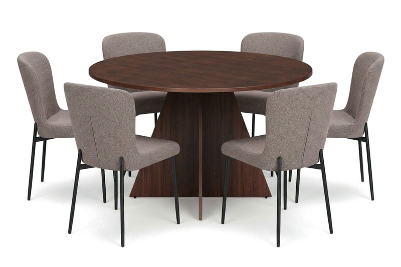 Vera Matgrupp runt 130 cm Valnöt med 6 Elsie Matstolar - Valnöt - Products - Möbler - Bord & matgrupp - Matgrupp
