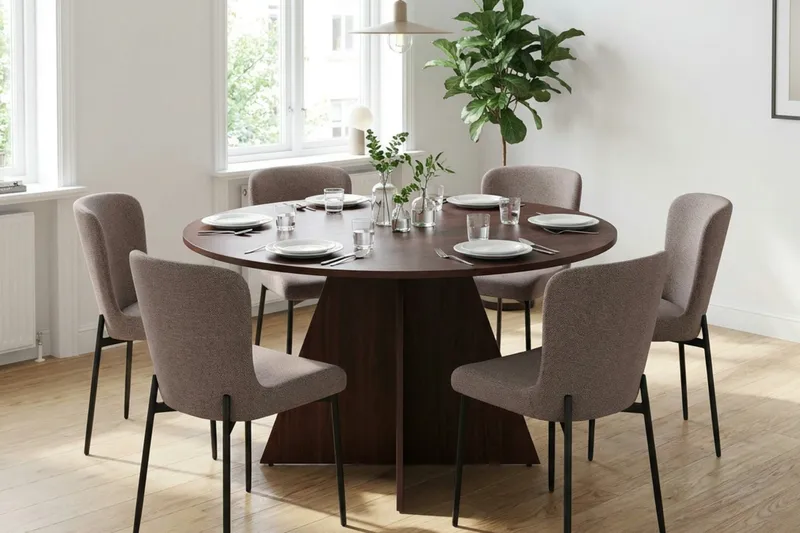Vera Matgrupp runt 130 cm Valnöt med 6 Elsie Matstolar - Valnöt - Products - Möbler - Bord & matgrupp - Matgrupp