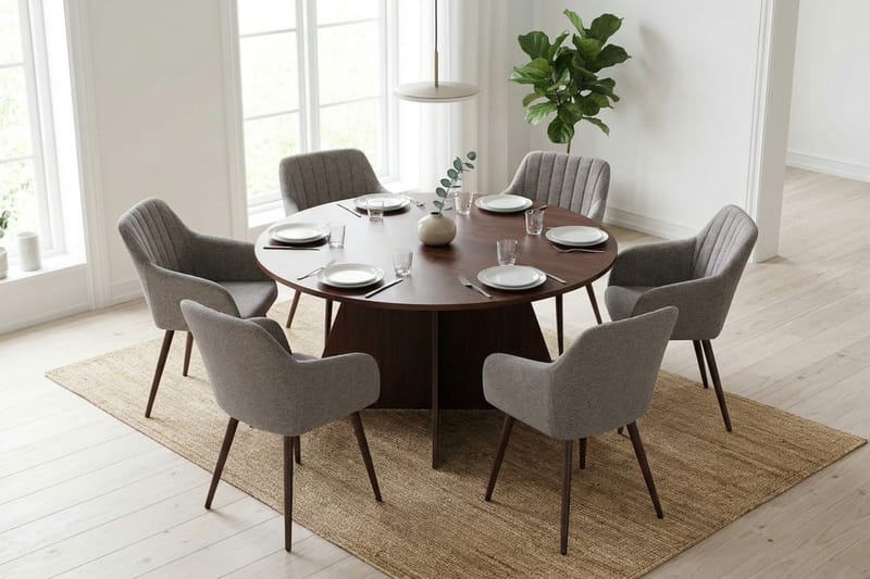 Vera Matgrupp runt 150 cm Valnöt med 6 Filippa Matstolar - Valnöt - Products - Möbler - Bord & matgrupp - Matgrupp