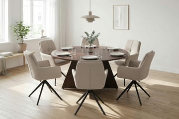 Vera Matgrupp runt 150 cm Valnöt med 6 Torsby Matstolar - Valnöt - Products - Möbler - Bord & matgrupp - Matgrupp