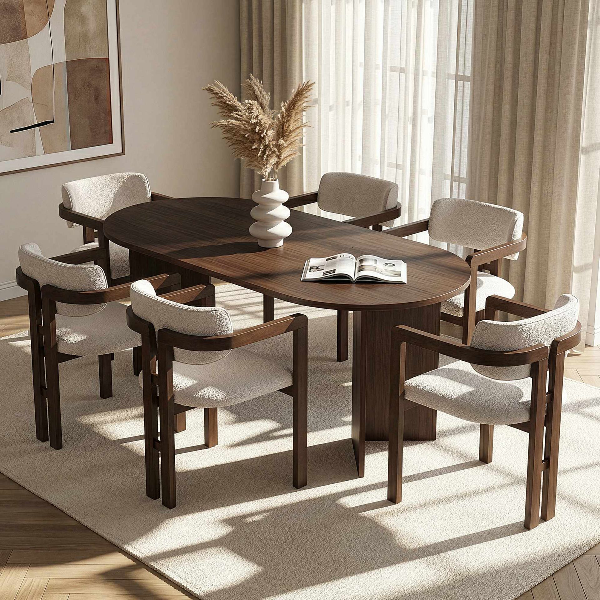 Vintar Matbord- och stolset 180x75x90 cm 7 delar - Milano Walnut, Dark Walnut, vit - Products - Möbler - Bord & matgrupp - Matgrupp