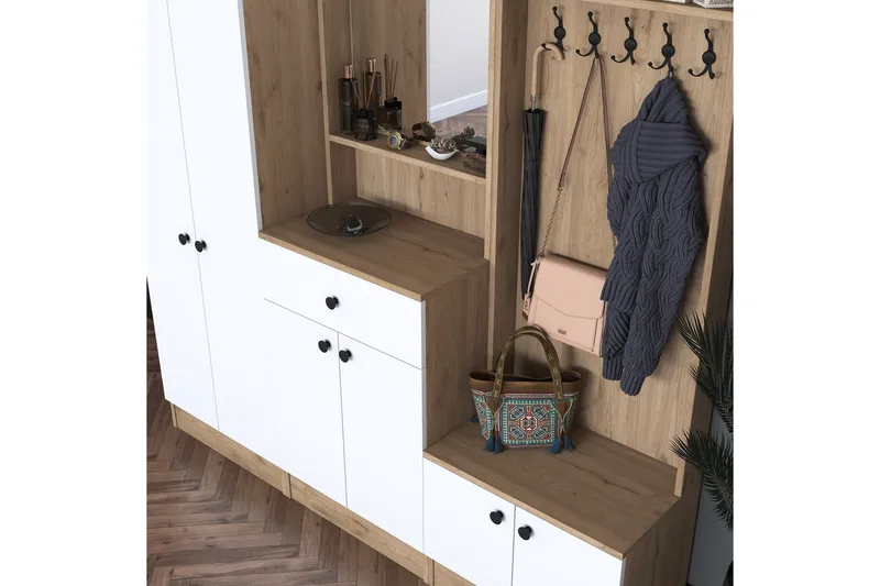 Hooda Hallmöbelset Brun/Vit - Hanah Home - Products - Möbler - Hallmöbler - Möbelset för hall & entre