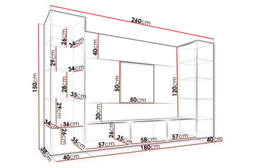 Bernice Tv-skåp 260x38 cm - Svart - Products - Möbler - TV- & Mediamöbler - TV-möbelset