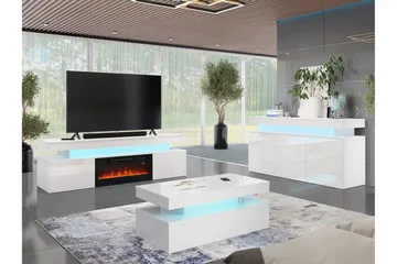 Glenndale Tv bänk med Förvaring + LED kamin + Belysning 190 cm - Vit - Products - Möbler - TV- & Mediamöbler - TV-skåp