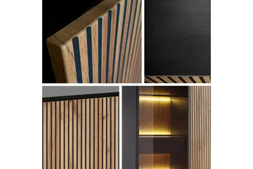 Klinkerville Tv bänk med belysning 39 cm djup 56 cm bred - Svart Trä / Glas / Ribbad - Products - Möbler - TV- & Mediamöbler - TV-skåp