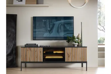 Klinkerville Tv bänk med belysning 39 cm djup 56 cm bred - Svart Trä / Glas / Ribbad - Products - Möbler - TV- & Mediamöbler - TV-skåp