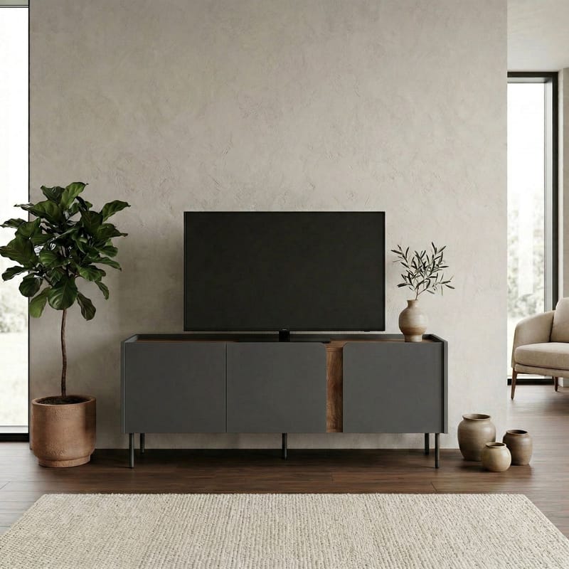 Lomar TV-bänk 140x53,9x35,5 cm - Antracit, naturlig ek, svart - Products - Möbler - TV- & Mediamöbler - TV bänk & mediabänk
