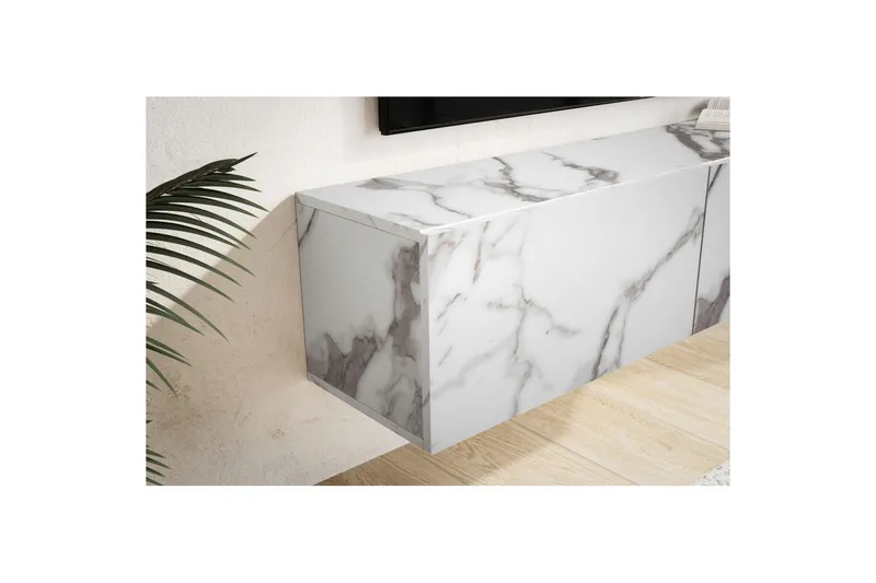 Lowboard Wohnling Folierad upphängning med luckdörr, modern Marmor, Vit, 120 cm - Marmor, Vit, 120 cm - Products - Möbler - TV- & Mediamöbler - TV-hylla