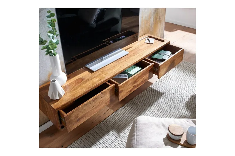 Lowboard Wohnling Massivt trä hängande med 3 lådor lantlig stil - Products - Möbler - TV- & Mediamöbler - TV-hylla