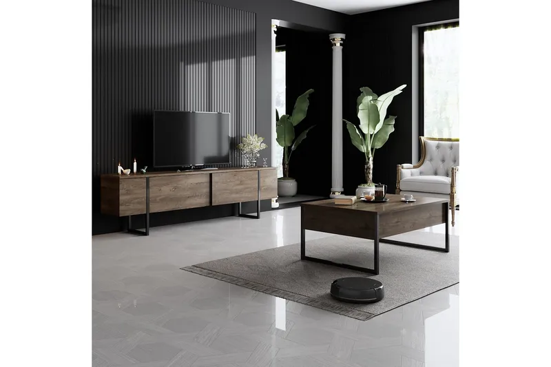 Luxe Tv bänk med Förvaring 180x50 cm - Brun / Svart / Trä - Products - Möbler - TV- & Mediamöbler - TV bänk & mediabänk